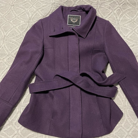 RW&CO Deep Purple Wool Blend Pea Coat with Belt ~ size Small - Picture 1 of 14